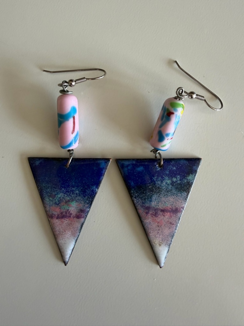 Handmade Boho Triangle Dangle Earrings Purple Blue Vintage